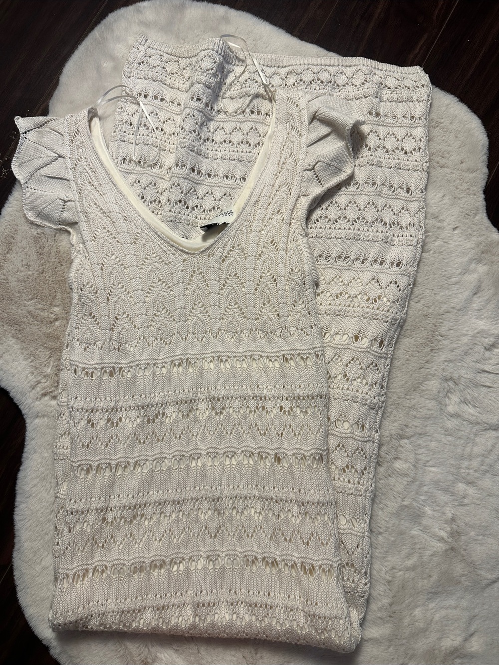 Ivory Crochet Knit V-Neck Dress